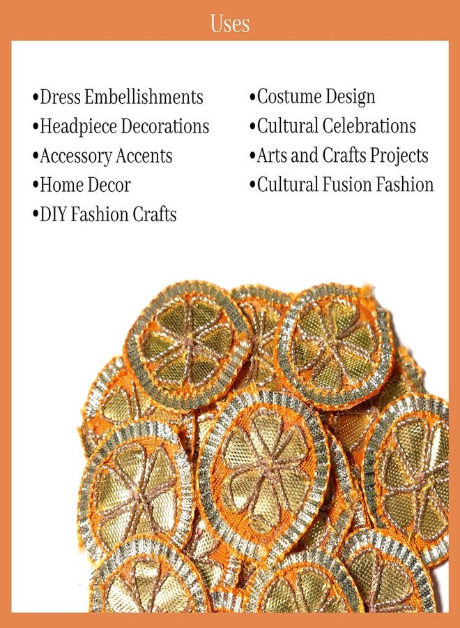 EmbroideryMaterial Gota Patti Embroidery Patches for Clothes, Applique Patches for Embroidery Work, Gota Flowers for Decoration, Crafts & Flowers for Dress Designing (20 Pieces, Gold & Orange, 3.2 CM) - Image 5
